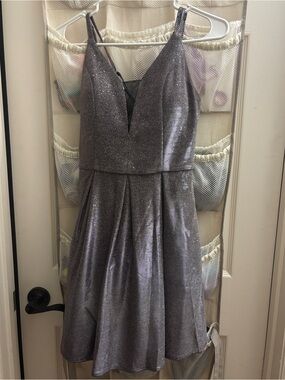 Crystal Doll Shimmery Silver V-Neck Mini Dress